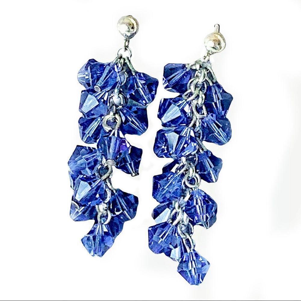 Amethyst purple faceted crystal dangling earrings 925 sterling pierced